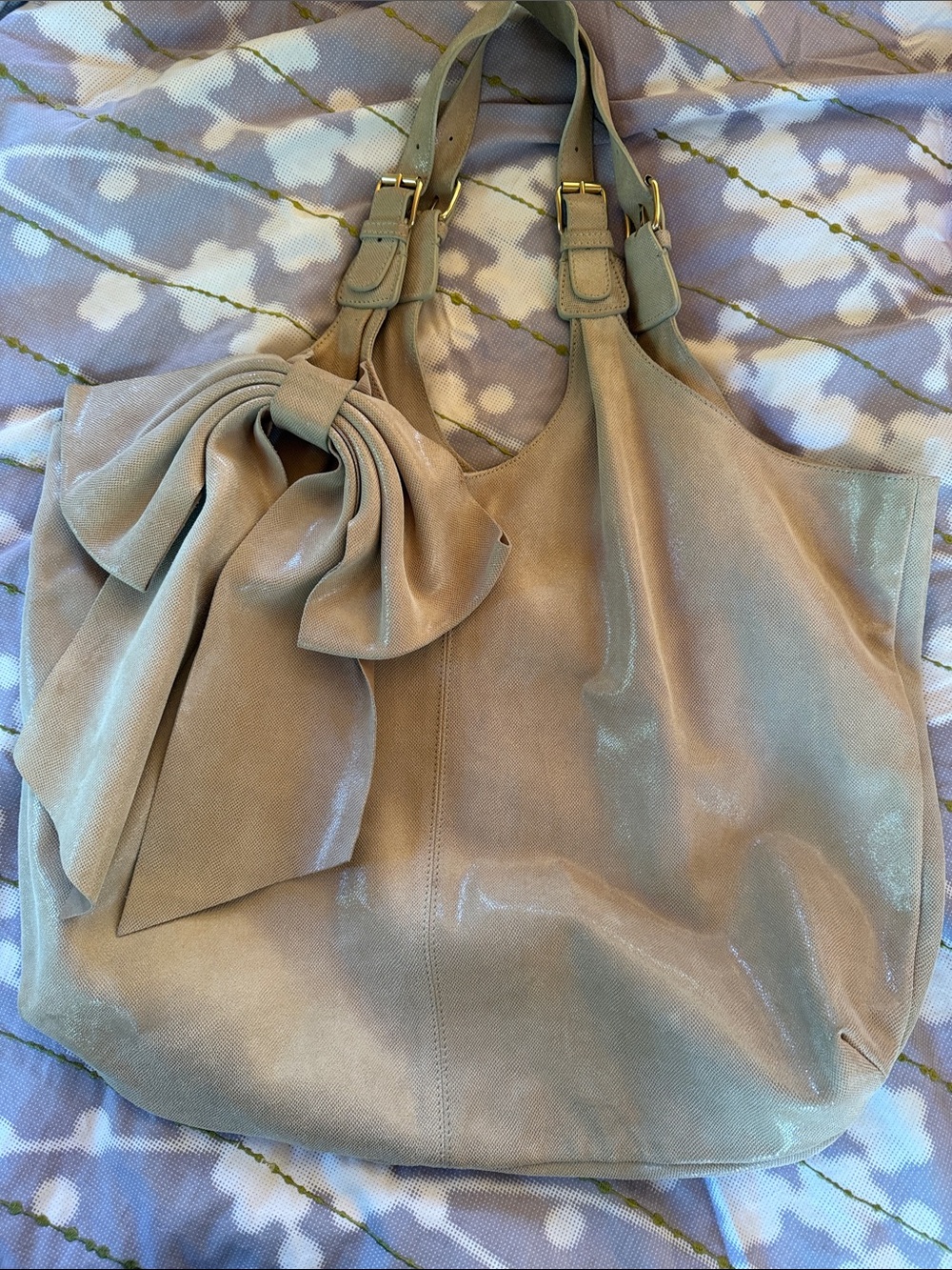 RED Valentino Taupe Bow-Accent Leather Tote